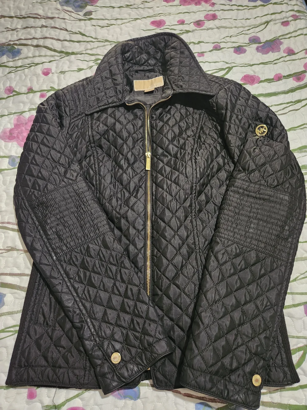 Michael Kors Black Quilted Puffer Jacket with Gold Hardware